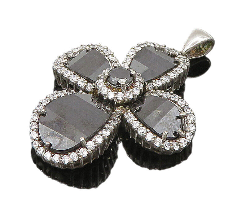 925 Sterling Silver  Vintage Spinel & Topaz Religious Cross Pendant  PT20391