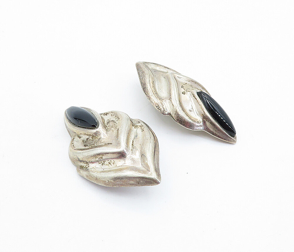 MEXICO 925 Sterling Silver  Vintage Black Onyx Non Pierce Earrings  EG2788