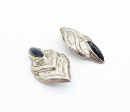 MEXICO 925 Sterling Silver  Vintage Black Onyx Non Pierce Earrings  EG2788
