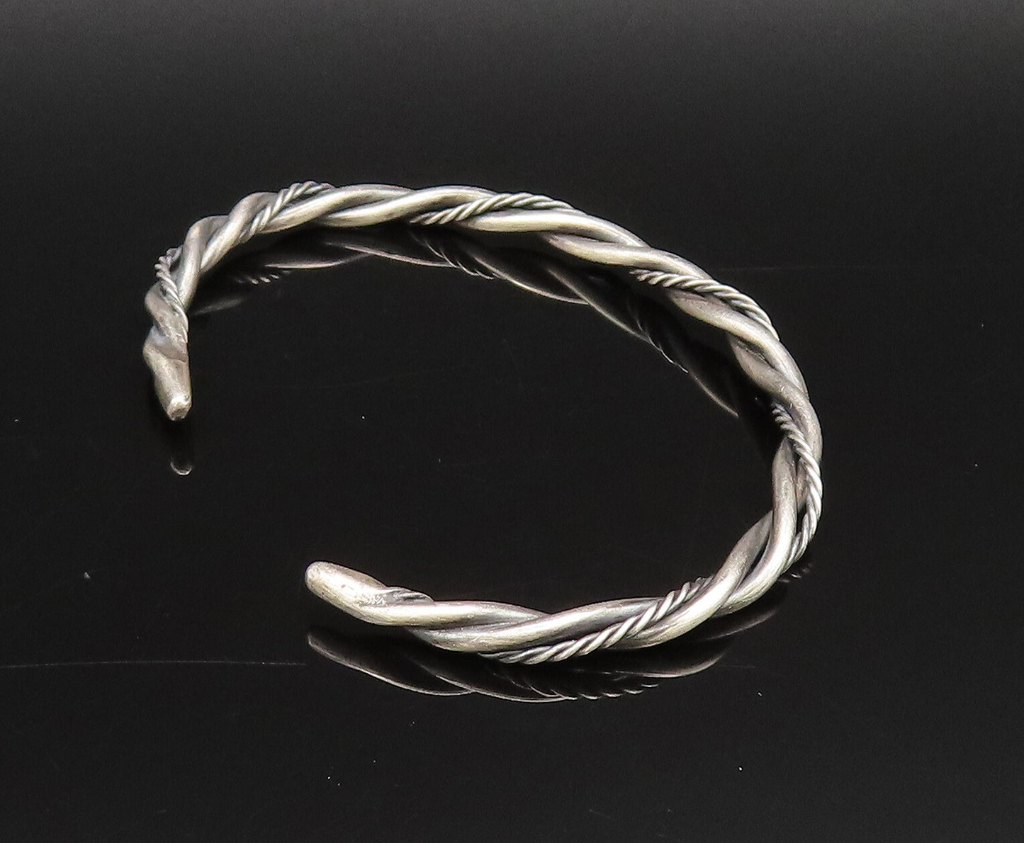 925 Sterling Silver  Vintage Minimalist Twisted Cable Cuff Bracelet  BT9729