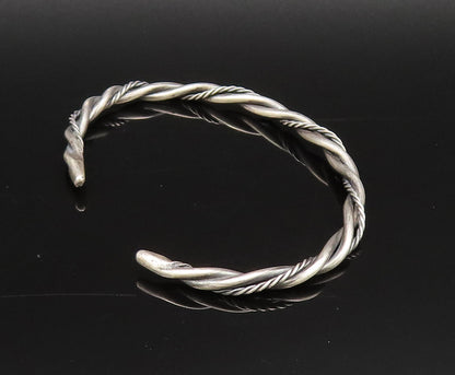 925 Sterling Silver  Vintage Minimalist Twisted Cable Cuff Bracelet  BT9729
