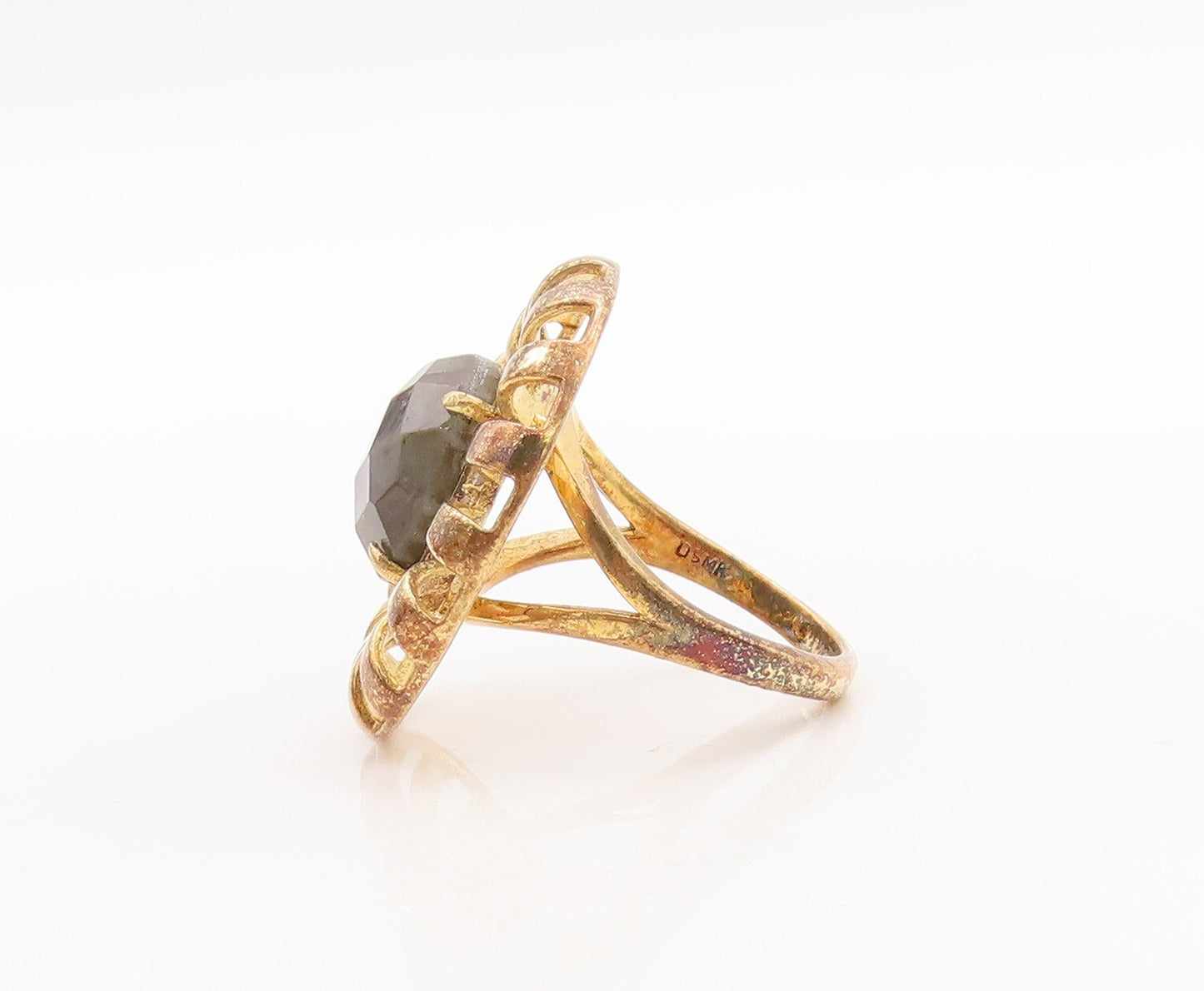 925 Sterling Silver Vintage Ring Gold Plated Alexandrite CZ Flower Sz 7 RG29574