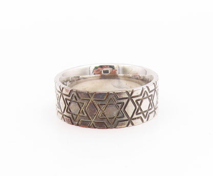 925 Sterling Silver Vintage Ring Star of David Patterned Band  Sz 9.5  RG34710