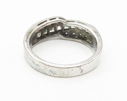 925 Sterling Silver  Cubic Zirconia Bypass Design Band Ring Sz 7  RG11163