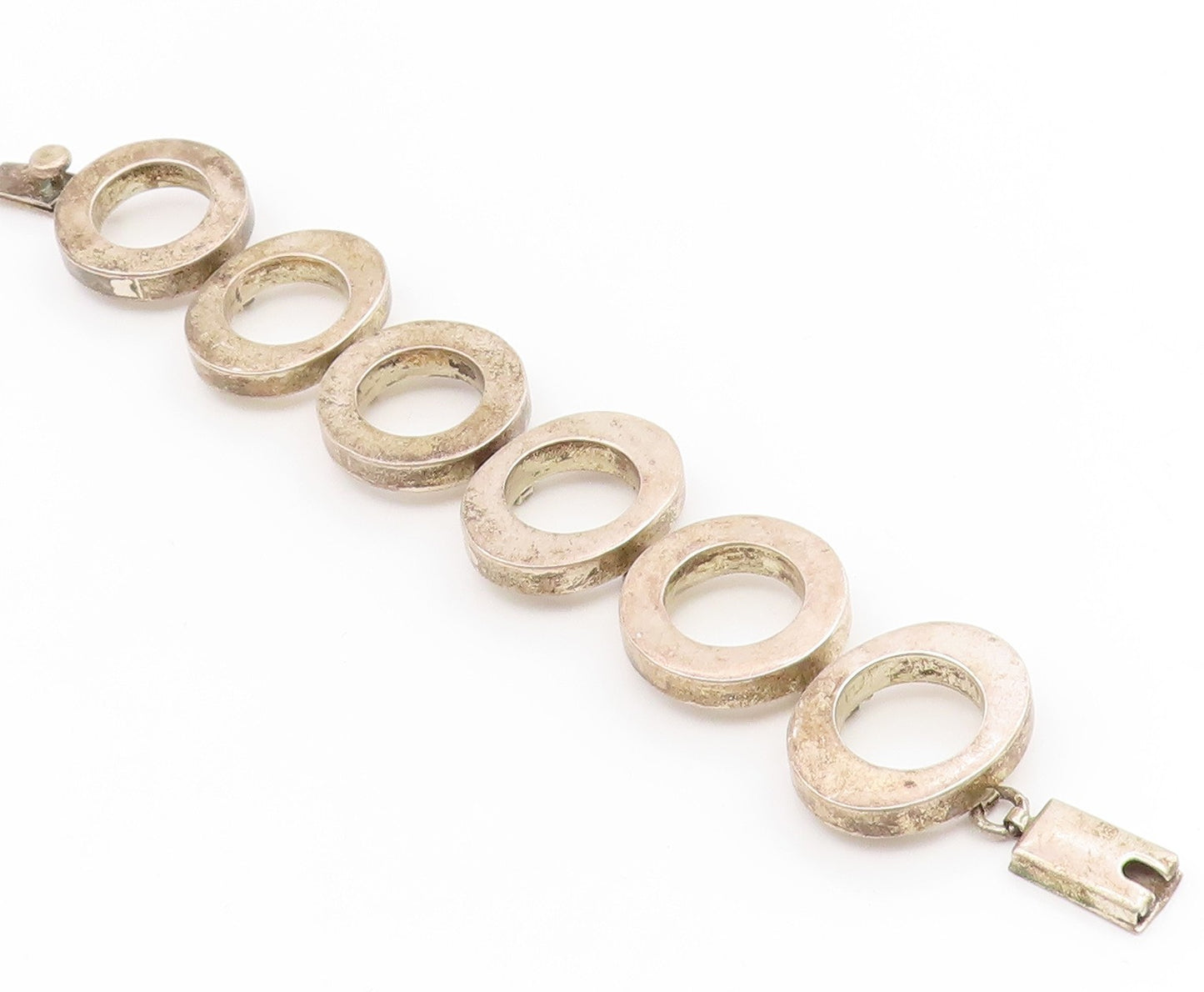 925 Sterling Silver Vintage Bracelet MEXICO Chunky Geometric Circle Link BT11920