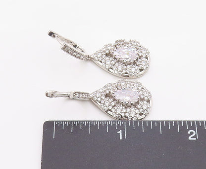 925 Sterling Silver Vintage Earrings Dazzling CZ Halo Teardrop Cluster  EG14376