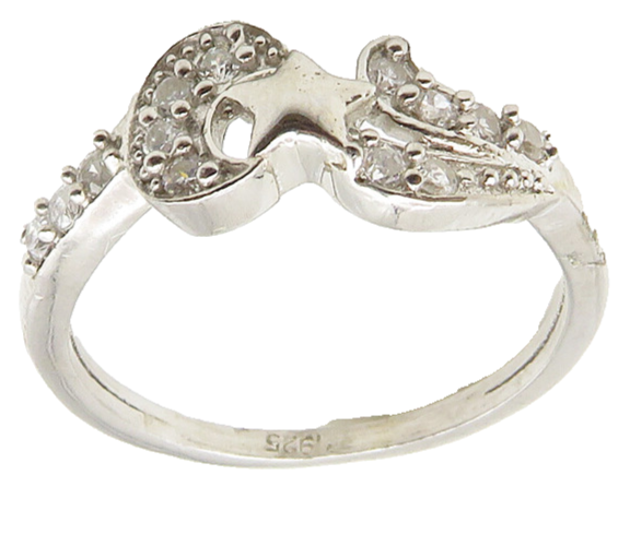 925 Sterling Silver  Topaz Moon & Shooting Star Motif Band Ring Sz 7  RG10346