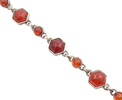 925 Sterling Silver Vintage Bracelet Chunky Honey Amber Geometric Link  BT12085