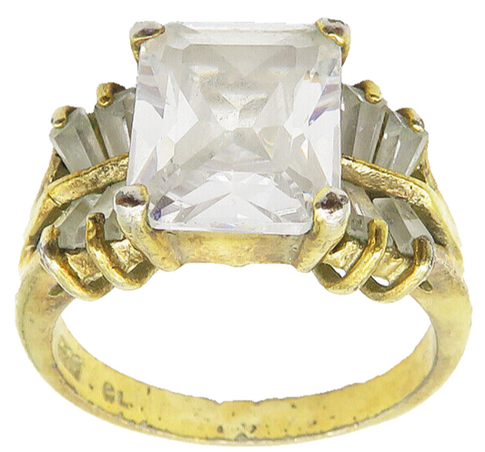 925 Sterling Silver  Cubic Zirconia Gold Plated Shiny Band Ring Sz 7  RG10659