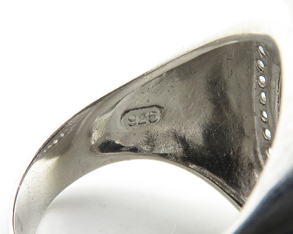 925 Sterling Silver  Hematite Dome & Cubic Zirconia Cocktail Ring Sz 8 RG17634