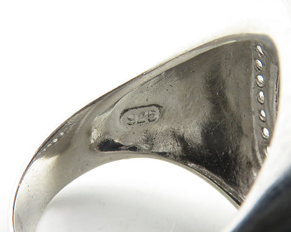 925 Sterling Silver  Hematite Dome & Cubic Zirconia Cocktail Ring Sz 8 RG17634
