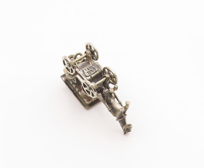 925 Sterling Silver Vintage Pendant BEAU Horse & Carriage Charm Moves  PT26278
