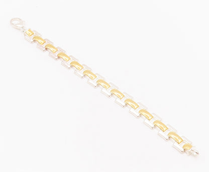 925 Sterling Silver Vintage Bracelet Solid Gold Plated Rectangle Links BT10416
