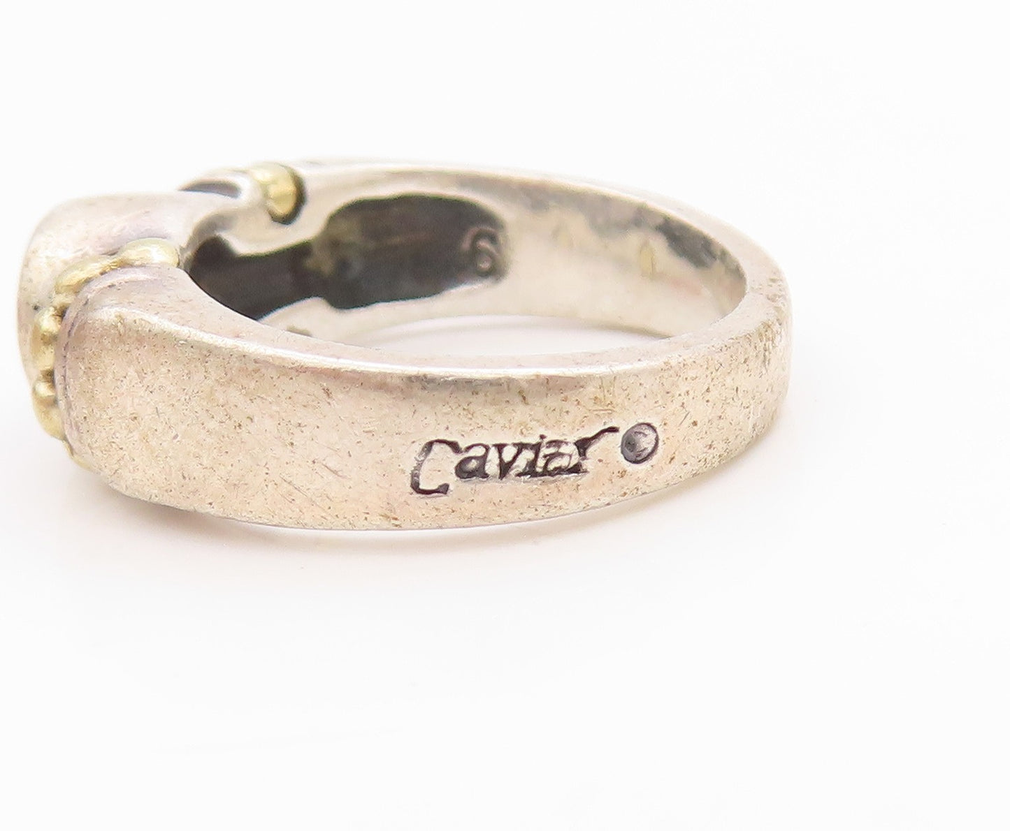18K Gold & 925 Sterling Silver Vintage Ring LAGOS CAVIAR Amethyst Sz 3.5 RG33560