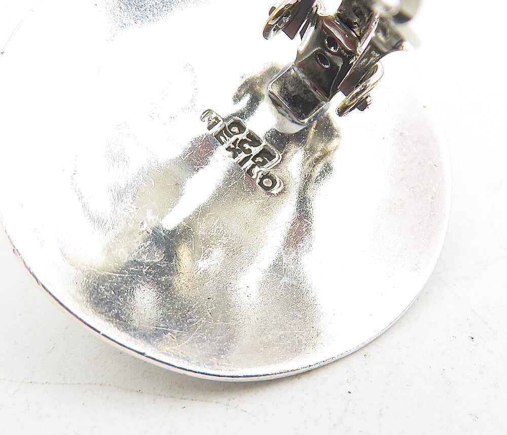 MEXICO 925 Silver  Vintage Textured Dome Non Pierce Drop Earrings  EG4404