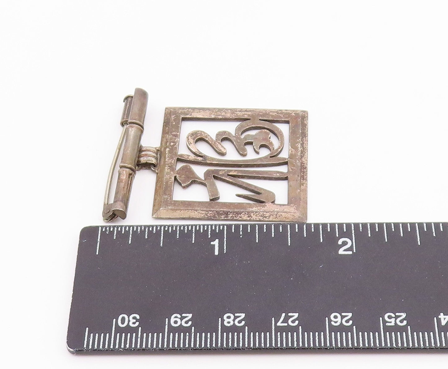 925 Sterling Silver  Vintage Dark Tone Chinese Character Brooch Pin  BP7824