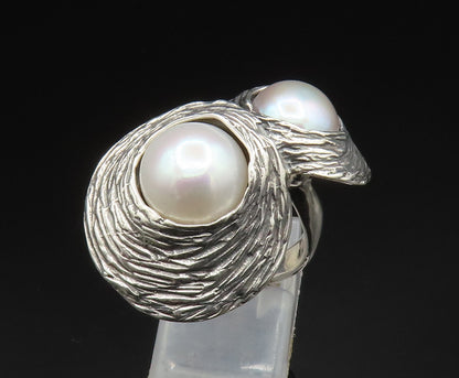 HAGIT GORALI 925 Silver  Vintage Double Mother Of Pearl Ring Sz 7  RG24603