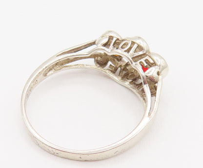 925 Silver  Vintage Dainty Orange & Red Topaz Love Heart Ring Sz 8.25  RG26153