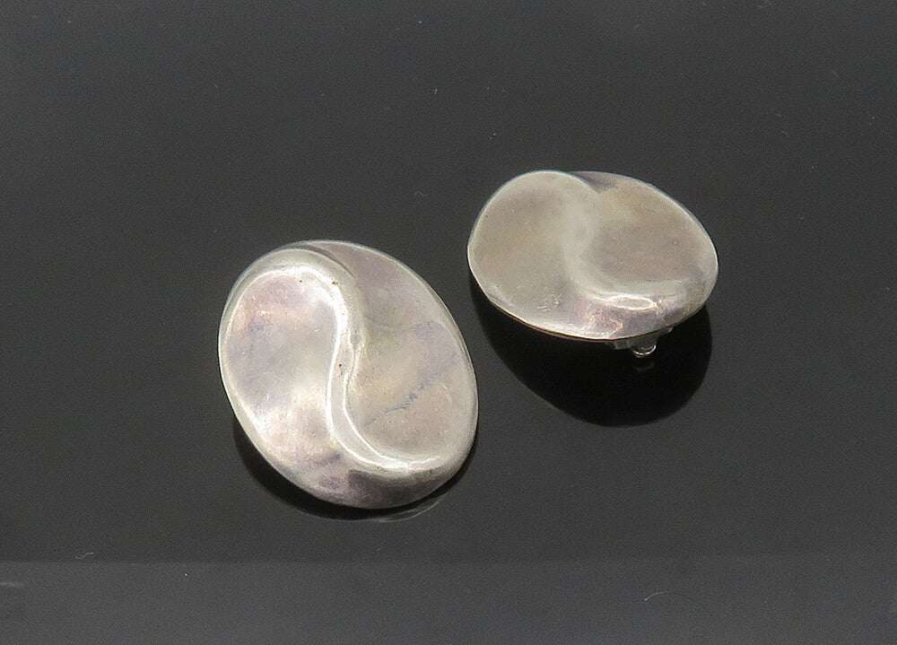 MEXICO 925 Silver  Vintage Shiny Modernist Non Pierce Drop Earrings  EG10514