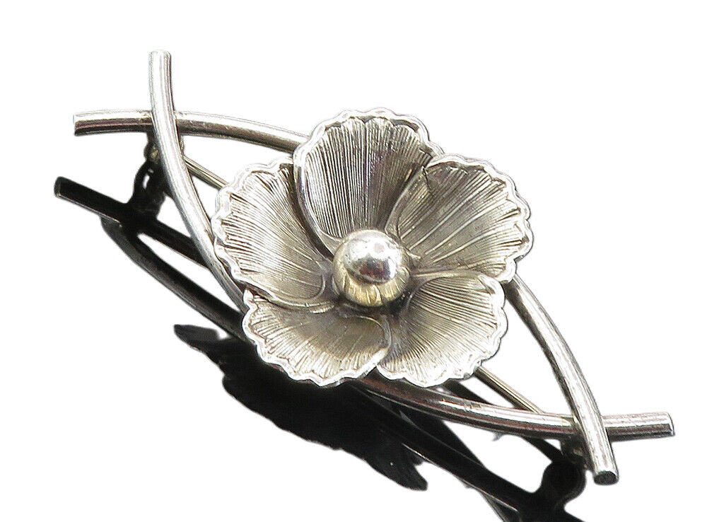 BEAU 925 Sterling Silver  Vintage Shiny Single Flower Motif Brooch Pin  BP3304