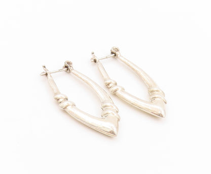 925 Sterling Silver Vintage Earrings Shiny Hollow Fluted Detail Hoops EG13553