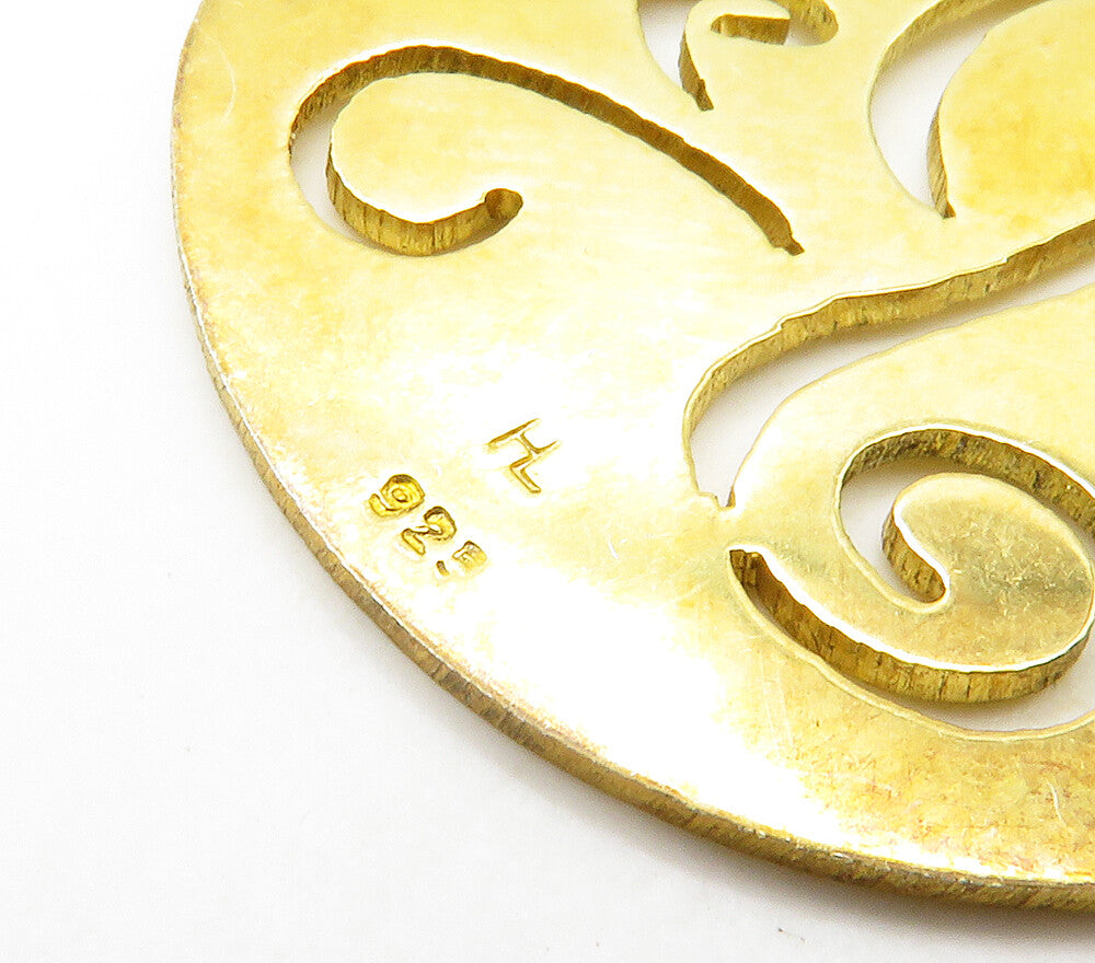 925 Sterling Silver  Shiny Gold Plated Cutout Design Smooth Pendant  PT13070