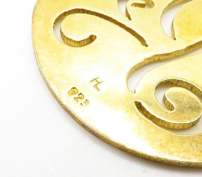 925 Sterling Silver  Shiny Gold Plated Cutout Design Smooth Pendant  PT13070