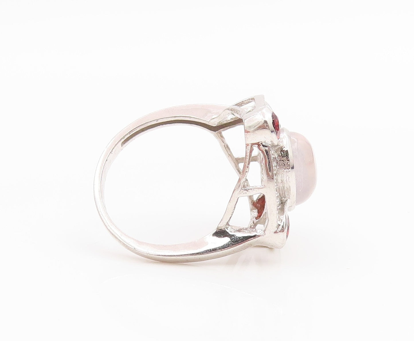 925 Sterling Silver Vintage Ring Cabochon Moonstone & Garnet Band  Sz 7  RG36141