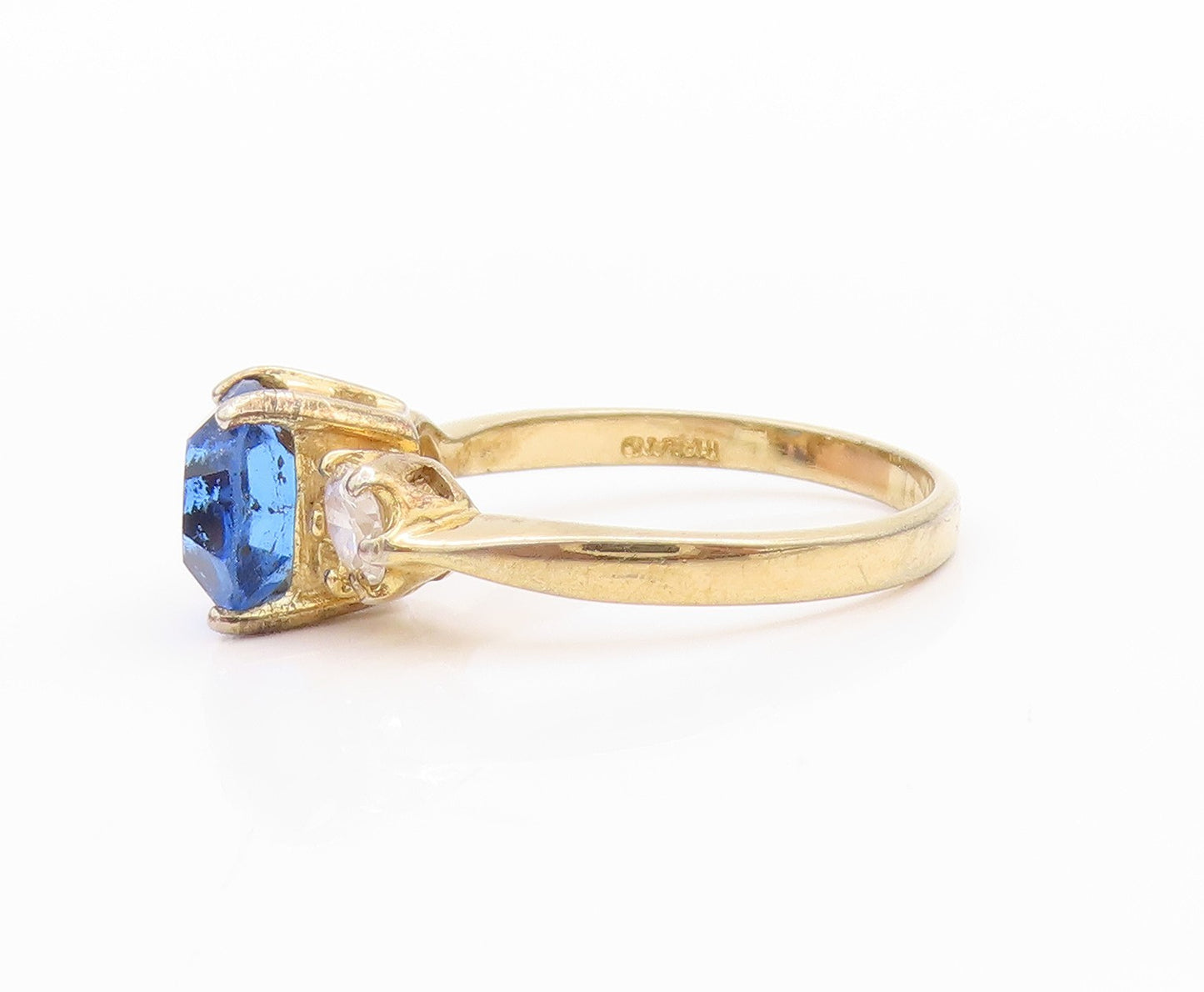 925 Sterling Silver Vintage Ring Gold Plated Round Sapphire Topaz  Sz 8  RG33365