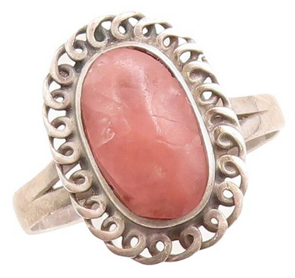 925 Sterling Silver Vintage Ring Swirly Loop Border Gemstone  Sz 7.5  RG31475