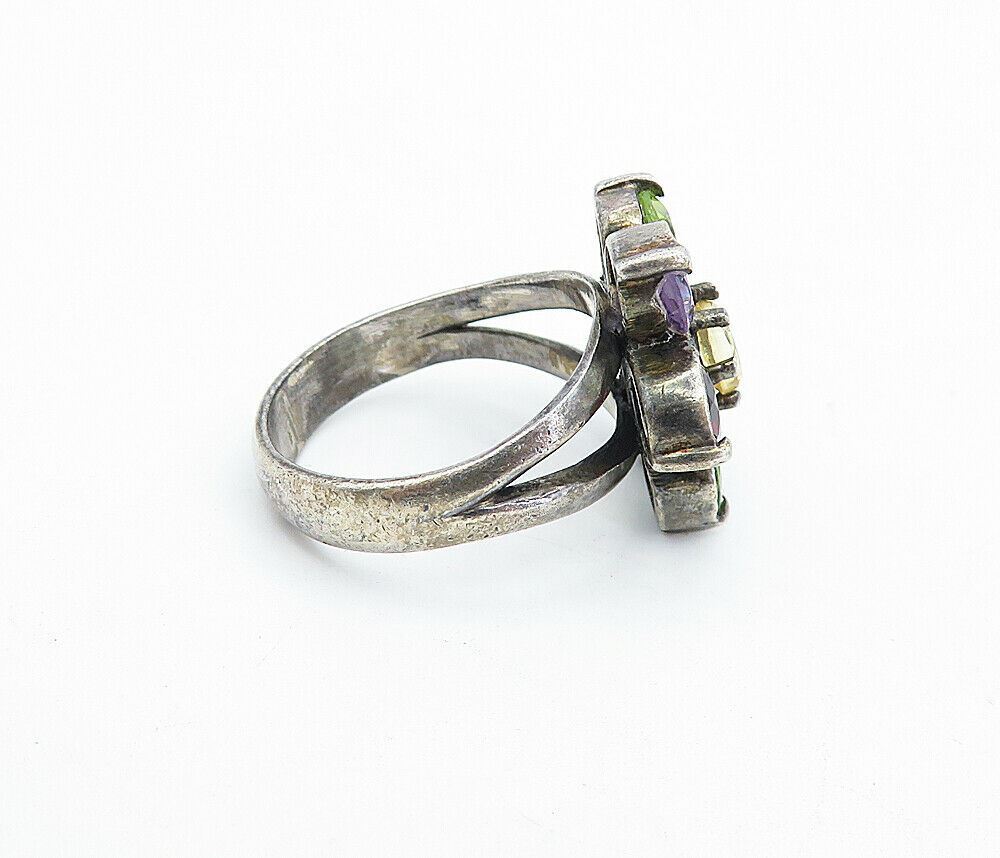 925 Silver  Vintage Peridot Amethyst Citrine & Garnet Ring Sz 7.5  RG5175
