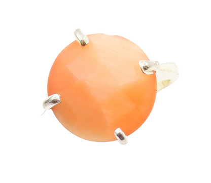 925 Sterling Silver Vintage Ring Round Cut Orange Cat's Eye  Sz 8  RG31325