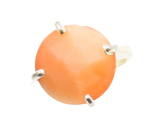 925 Sterling Silver Vintage Ring Round Cut Orange Cat's Eye  Sz 8  RG31325