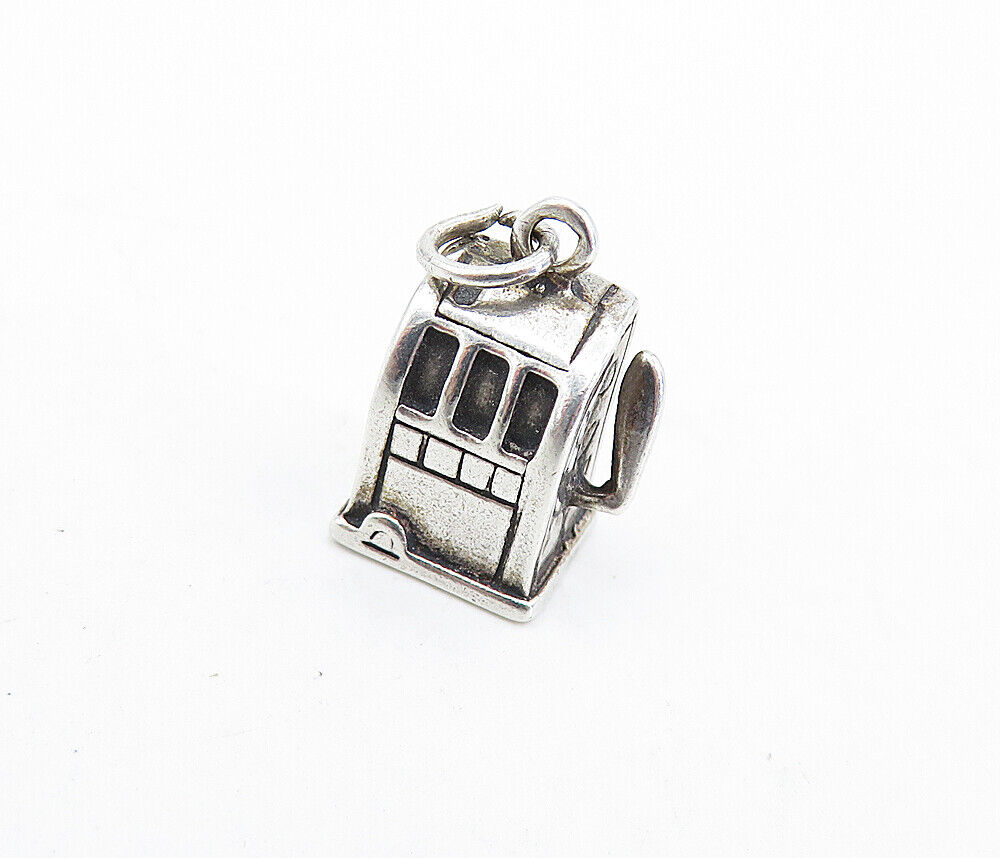 925 Sterling Silver  Vintage Petite Slot Machine Motif Drop Pendant  PT4811