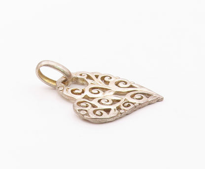 925 Sterling Silver  Vintage Swirl Floral Vine Love Heart Pendant  PT12850