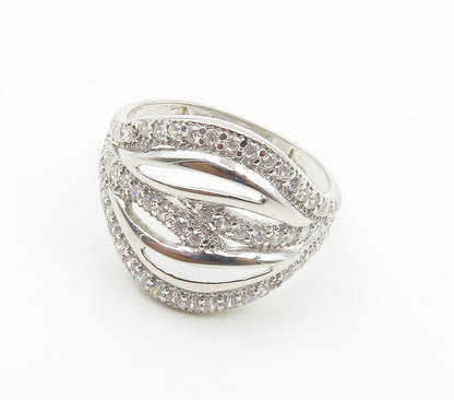 925 Sterling Silver  Shiny White Topaz Cutout Design Band Ring Sz 7  RG15509