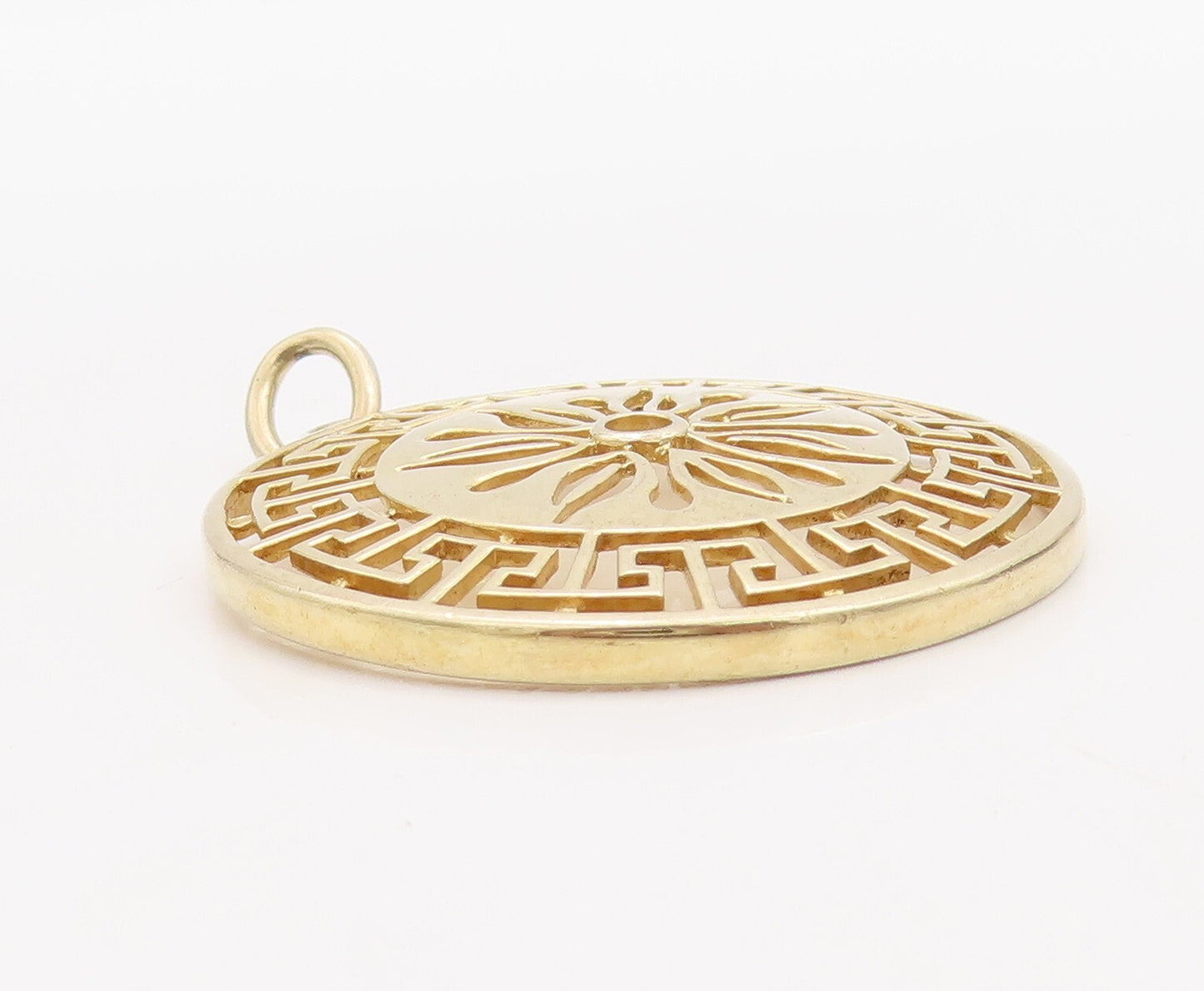 925 Sterling Silver Vintage Pendant Gold Plated Cutout Maze Key Sun  PT23514