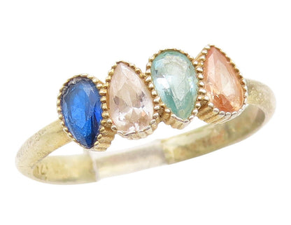 925 Sterling Silver Vintage Ring Gold Plated Multi Gemstone Band  Sz 8  RG35488