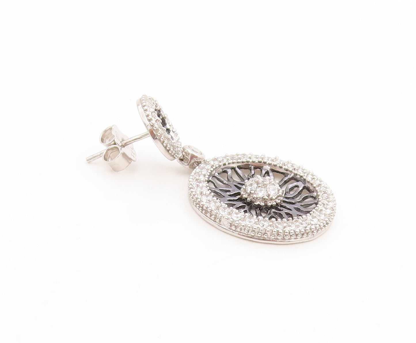 925 Sterling Silver Vintage Earrings CZ Intricate Open Circular Wheels  EG14021
