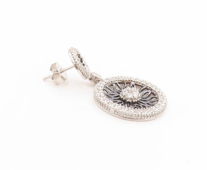 925 Sterling Silver Vintage Earrings CZ Intricate Open Circular Wheels  EG14021