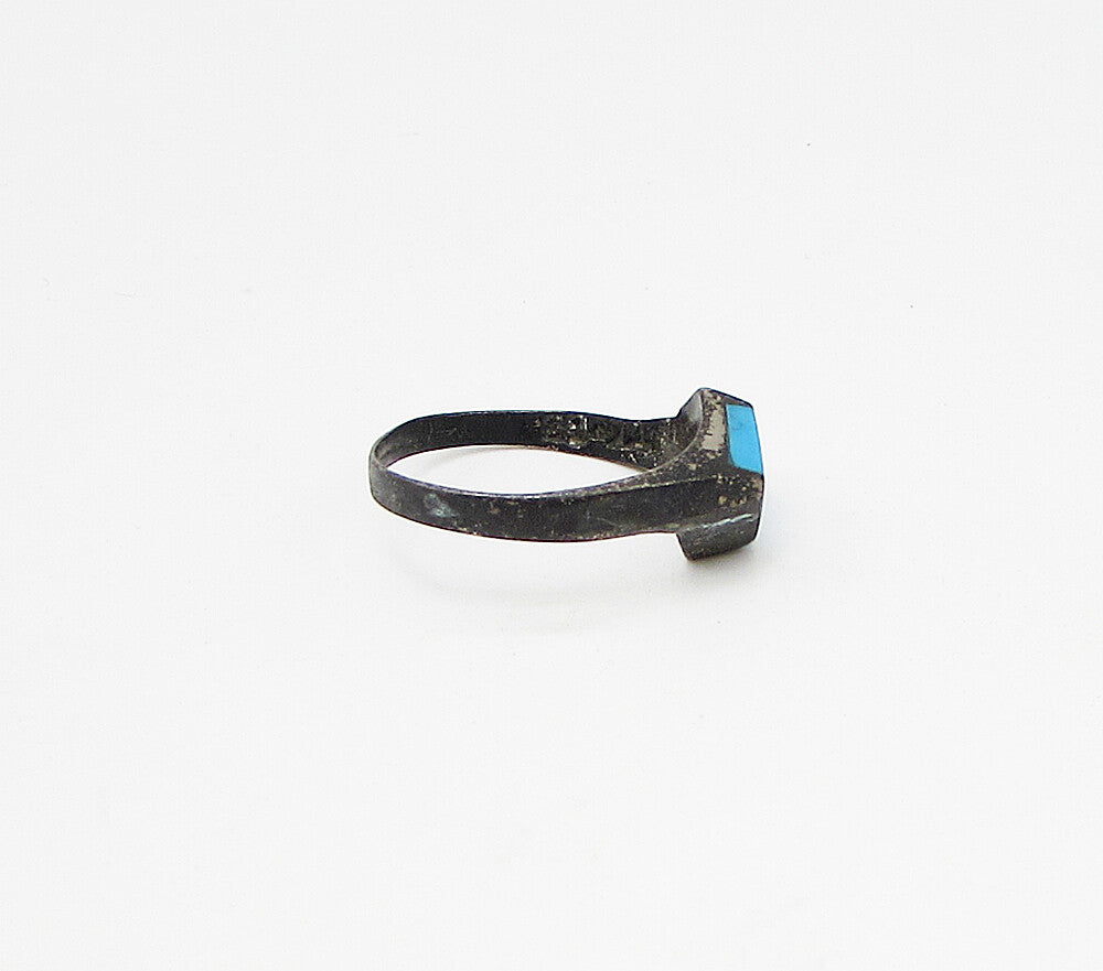 MEXICO 925 Sterling Silver  Vintage Inlay Turquoise Band Ring Sz 5  RG3120