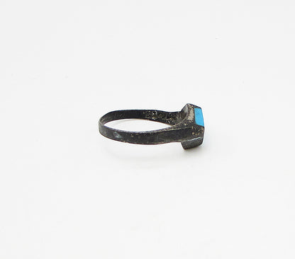 MEXICO 925 Sterling Silver  Vintage Inlay Turquoise Band Ring Sz 5  RG3120