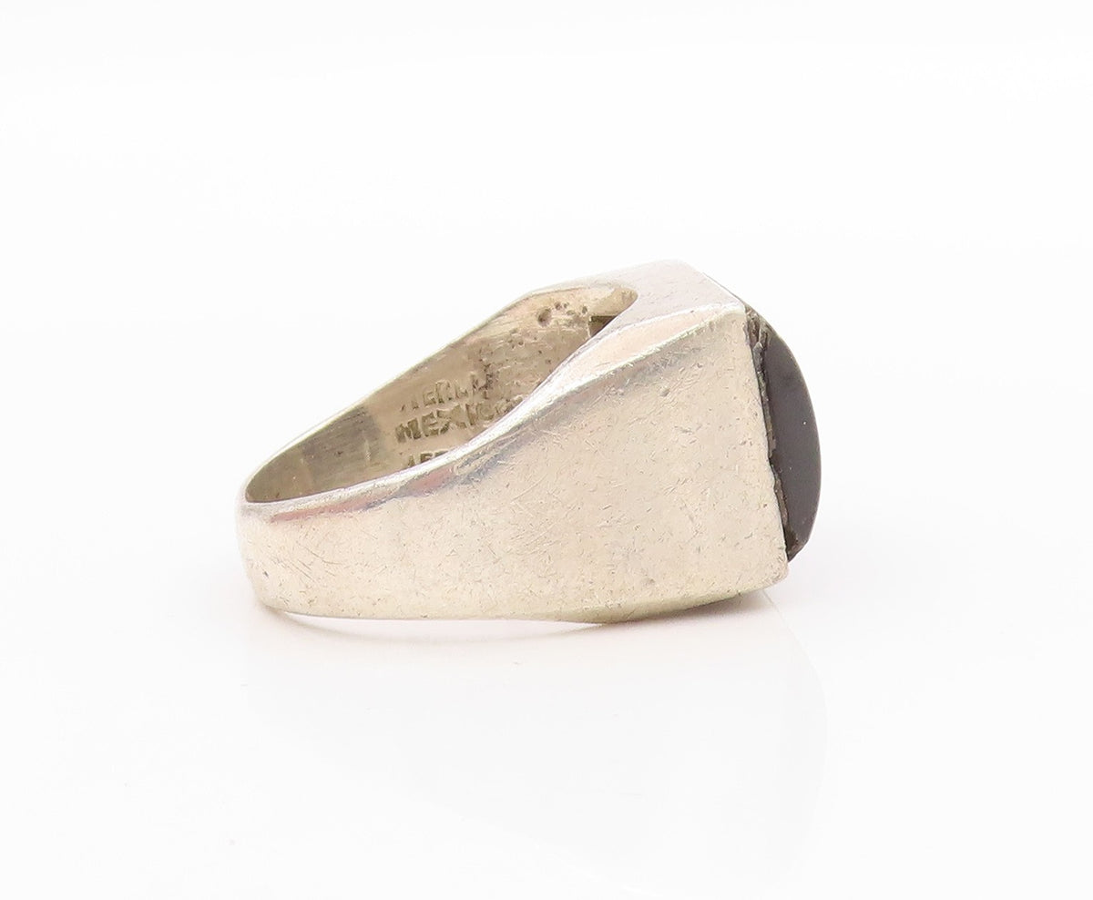 925 Sterling Silver Vintage Ring MEXICO Rectangle Goldstone  Sz 10.5  RG33288