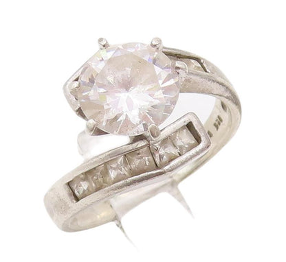 925 Sterling Silver Vintage Ring Bypass Inlay & Main Stone Topaz  Sz 6  RG28524