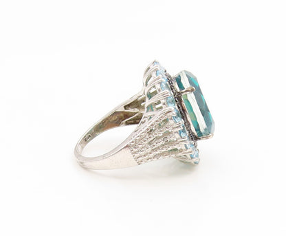 925 Sterling Silver Vintage Ring Large Blue Quartz & Topaz Band  Sz 8  RG35087