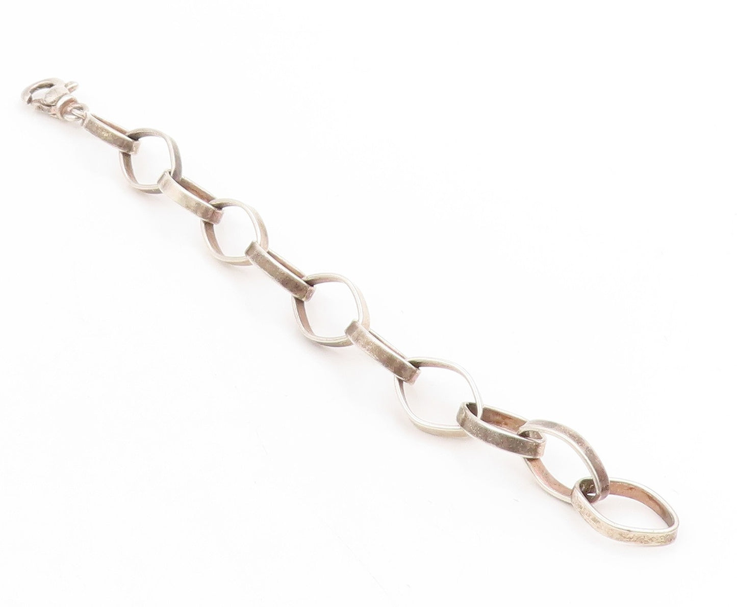 925 Sterling Silver Vintage Bracelet Chunky Interlocking Open Oval Link BT11724