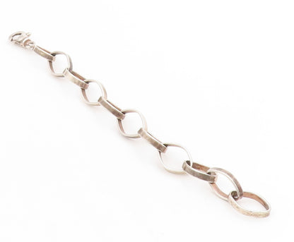 925 Sterling Silver Vintage Bracelet Chunky Interlocking Open Oval Link BT11724