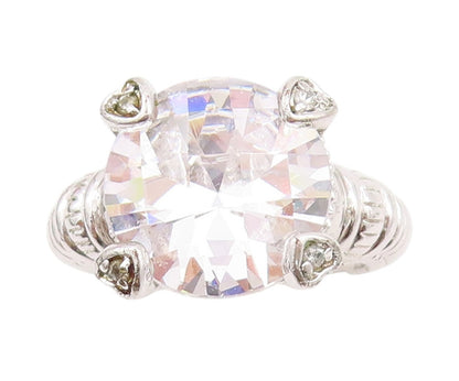 925 Sterling Silver Vintage Ring Roped Grooved Round Cut CZ  Sz 7  RG33093