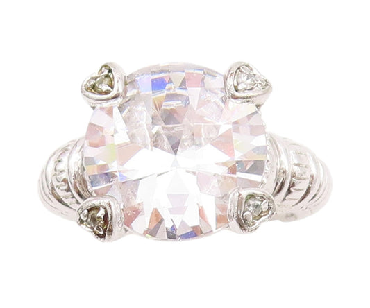 925 Sterling Silver Vintage Ring Roped Grooved Round Cut CZ  Sz 7  RG33093