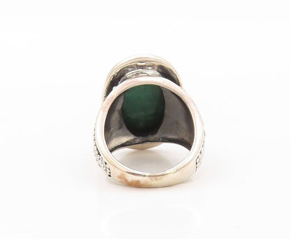 925 Sterling Silver Vintage Ring Oval Green Gemstone Halo Beaded  Sz 5.5 RG30219